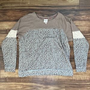Leopard Waffle Knit Long Sleeve Shirt
